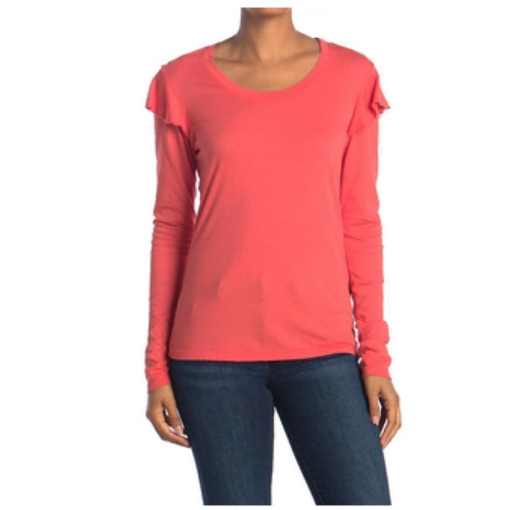 Sundry Cherry Red Ruffle Long Sleeve Top Size 2